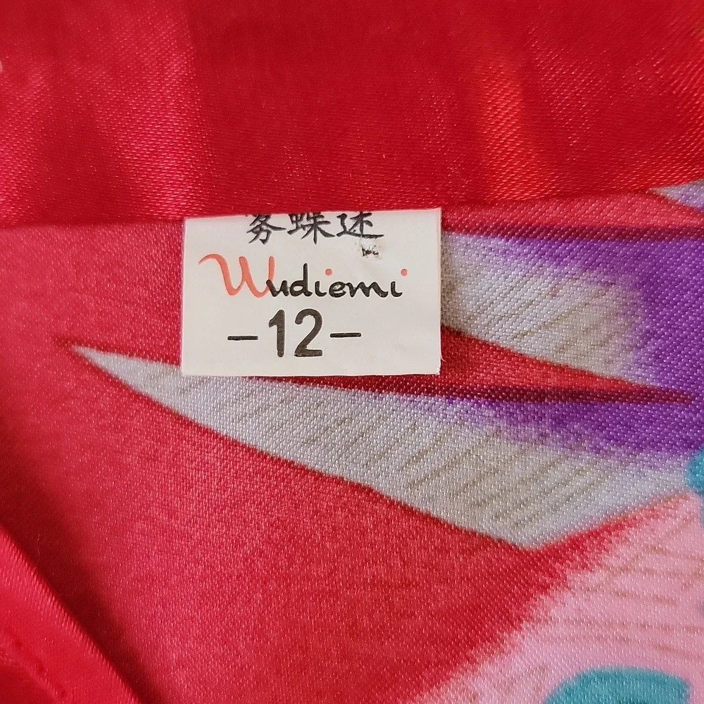 Wudiemi Chinese Peacock Sleeveless Dress Mandarin Collar Red Pink Size 8/10